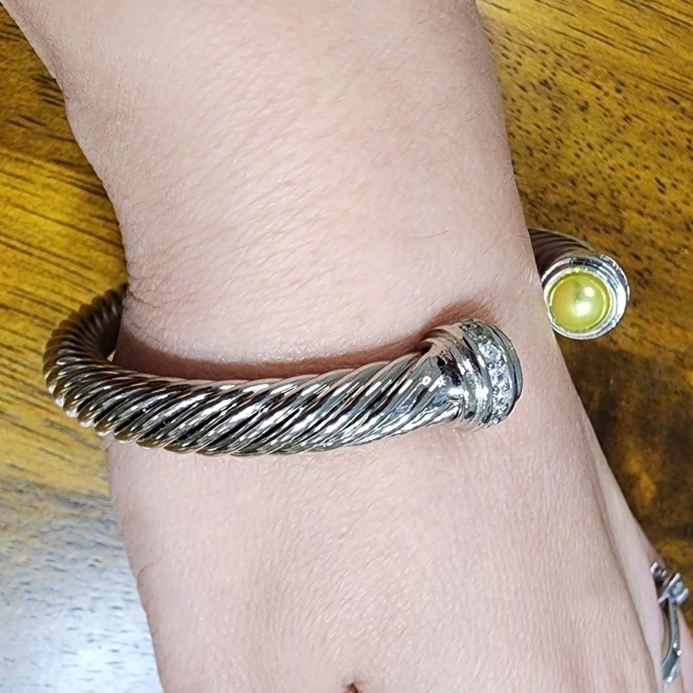 Braided Open Cuff Fashion Bangle silver color